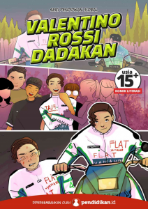 Cover halaman depan Komik Literasi "Valentino Rossi Dadakan"