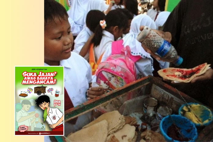 Ilustrasi siswa Sekolah Dasar (SD) sedang membeli jajanan di penjaja makanan di luar area sekolah. Sumber: Republik.com /Photo by Saiful Bahri