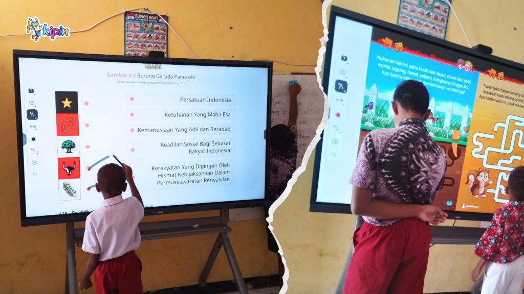Pelajar SD Inpres 20 Nuni aktif memanfaatkan Papan Interaktif Digital (PID) yang telah terkoneksi platform KipinIFP untuk akses tambahan ribuan media belajar