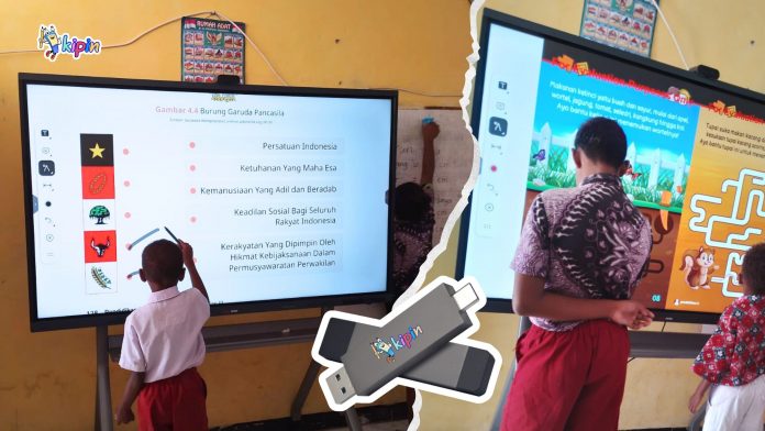 Pelajar SD Inpres 20 Nuni aktif memanfaatkan Papan Interaktif Digital (PID) yang telah terkoneksi platform KipinIFP untuk akses tambahan ribuan media belajar