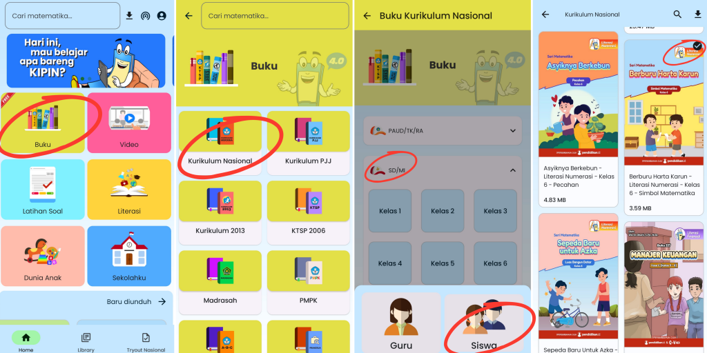 Langkah-langkah mengunduh dan membaca koleksi buku Literasi Numerasi di Kipin School 4.0
