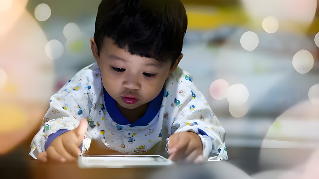 Ilustrasi seorang anak balita sedang belajar menggunakan gawai tablet (Source: freepik.com)