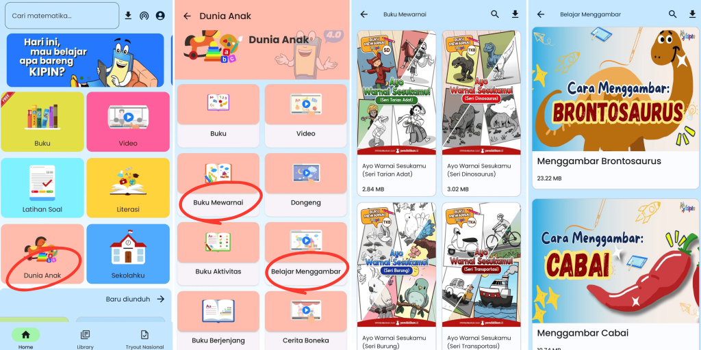 Akses pengguna menuju konten belajar menggambar dan mewarnai Kipin