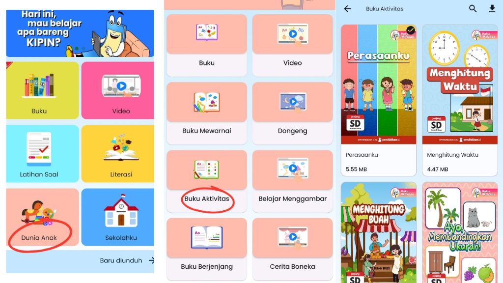 Akses konten Buku Aktivitas di dalam aplikasi Kipin School 4.0