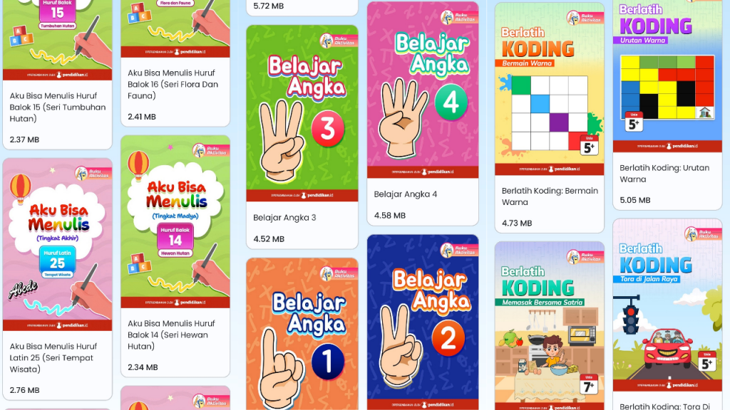 Tampilan berbagai jenis Buku Aktivitas Kipin