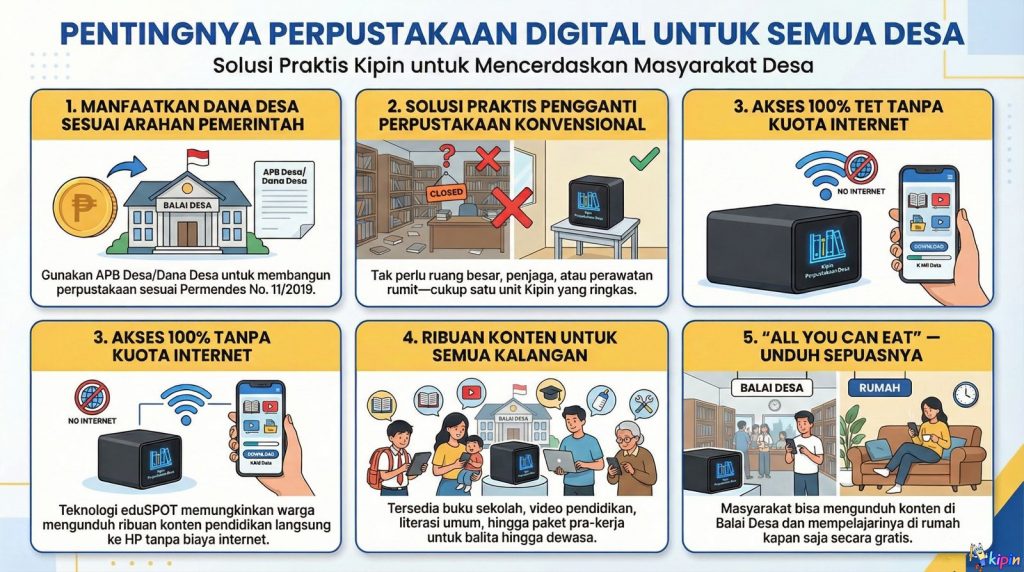 Infografis Seputar Pentingnya Perpustakaan Digital Kipin untuk Mencerdaskan Masyarakat Desa