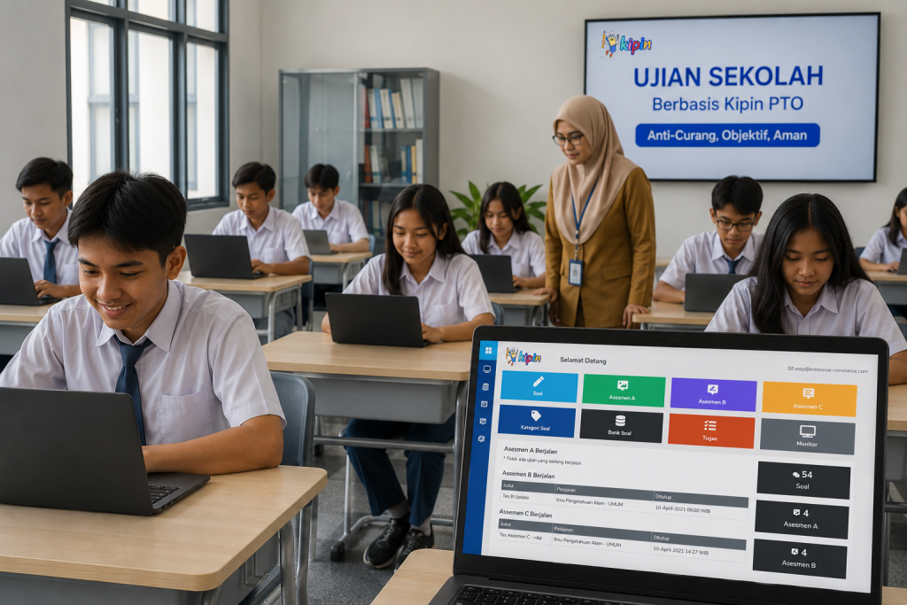 Ilustrasi Ujian Digital di Sekolah Menggunakan Kipin PTO