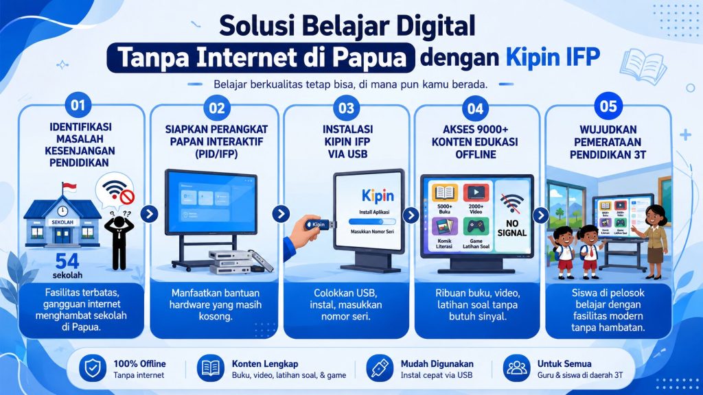 Infografis Mengenai Solusi Belajar Digital Tanpa Internet di Papua dengan KipinIFP