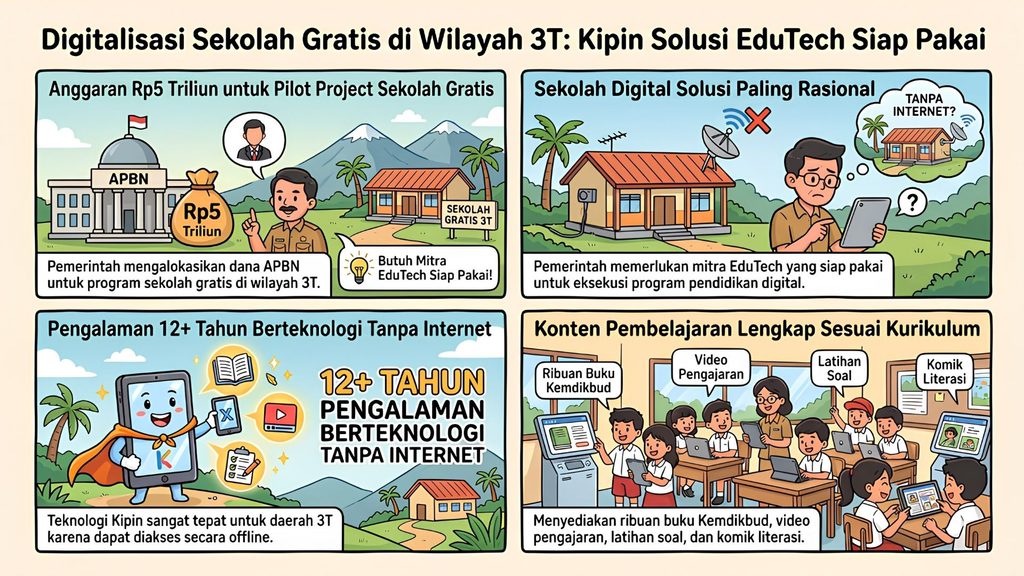 Infografis Digitalisasi Sekolah Gratis di Wilayah 3T dengan Solusi Kipin EduTech