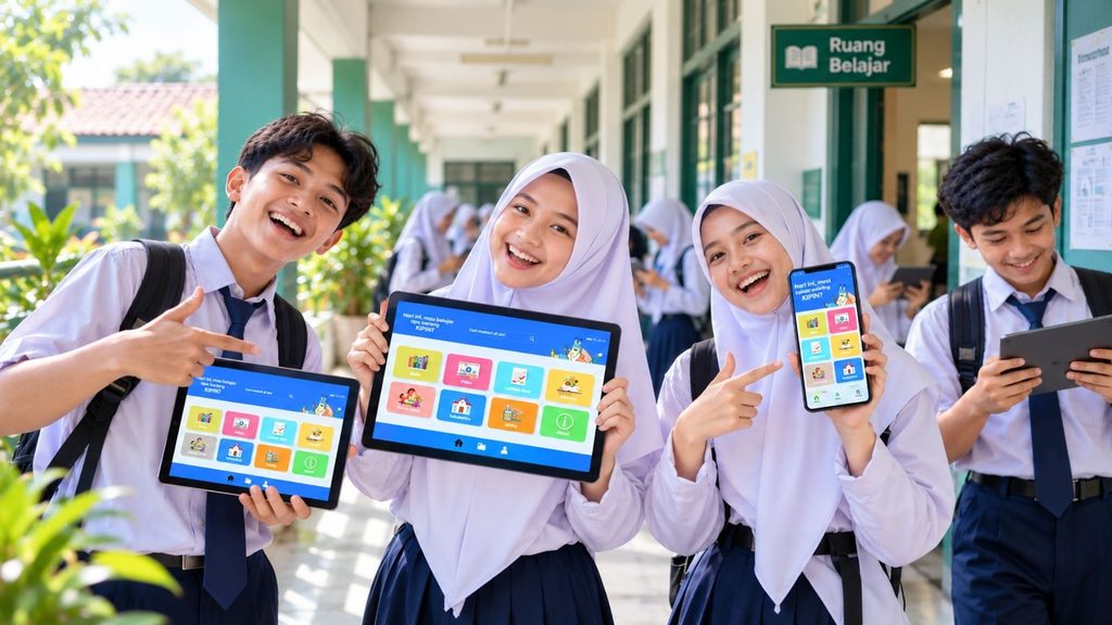 Ilustrasi Digitalisasi Pendidikan Aman dan Lengkap untuk Kebutuhan Belajar dan Mengajar Madrasah
