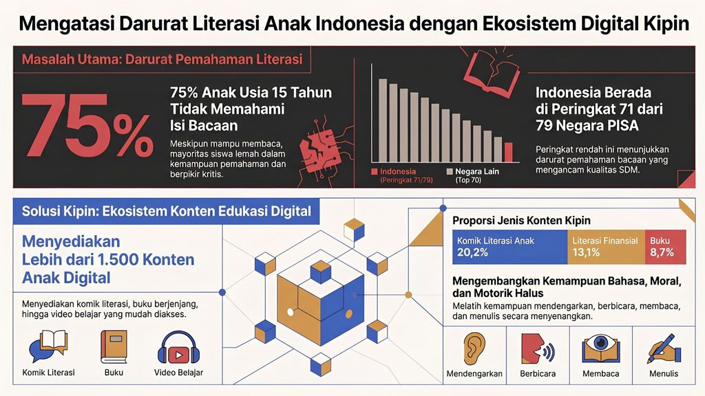 Infografis Penanganan Darurat Literasi Anak Indonesia dengan Ekosistem Digital Kipin